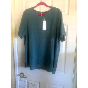 Eileen Fisher Sandwashed Tencel Round Neck Short Sleeve Box Top Sz XL